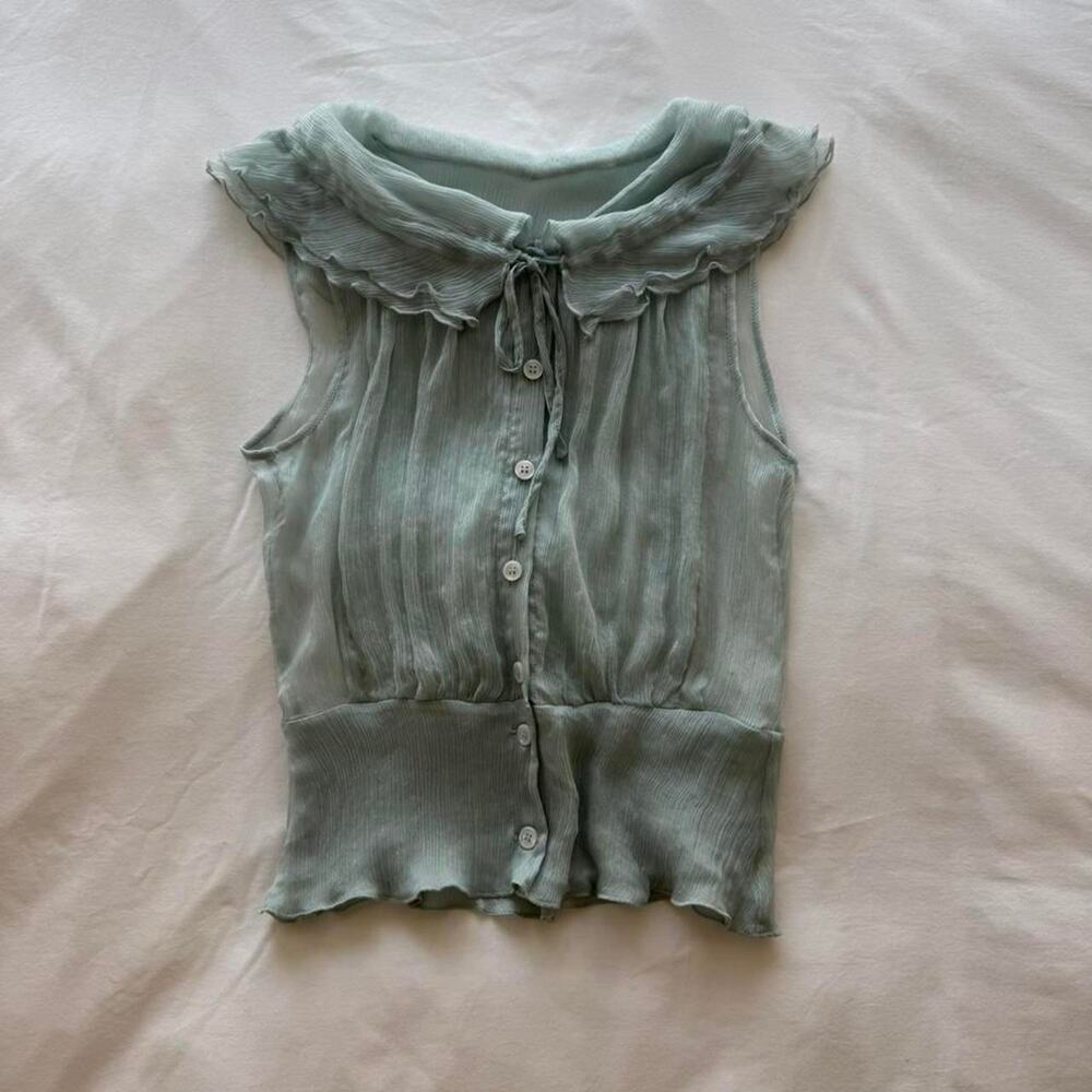 Mint green button up blouse